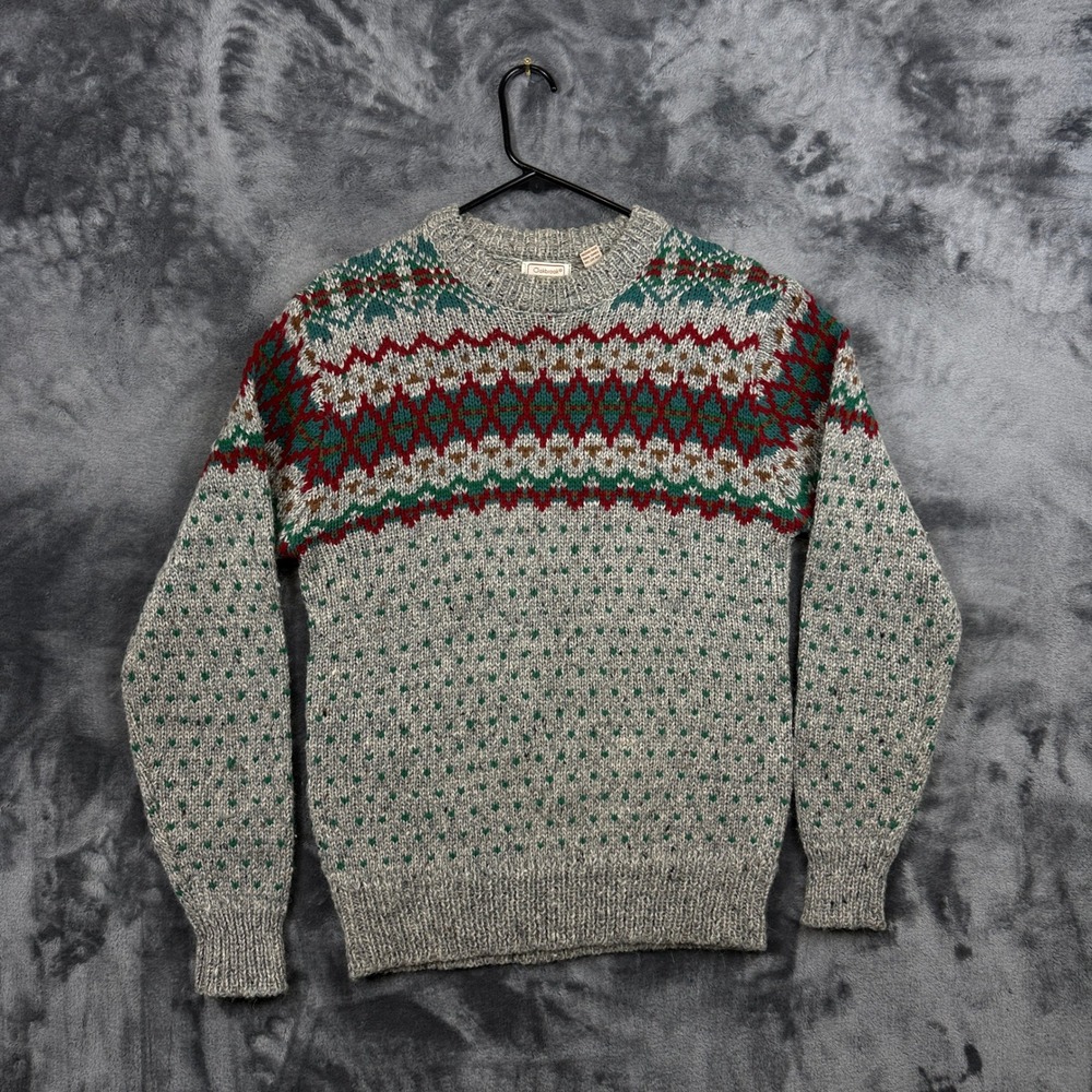 Oakbrook Sweater Mens Medium Gray Fair Isle Wool Blend Crewneck Long Sleeve